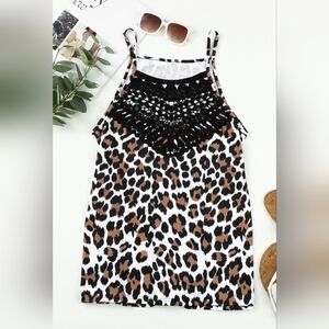 NEW WITH TAGS Medium Leopard Tank Crocheted Neckline